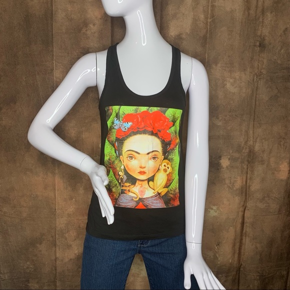 Cotton Heritage Tops - FRIDA KAHLO NWOT Cotton Heritage graphic Tank Top Racer Back Size M Black Color